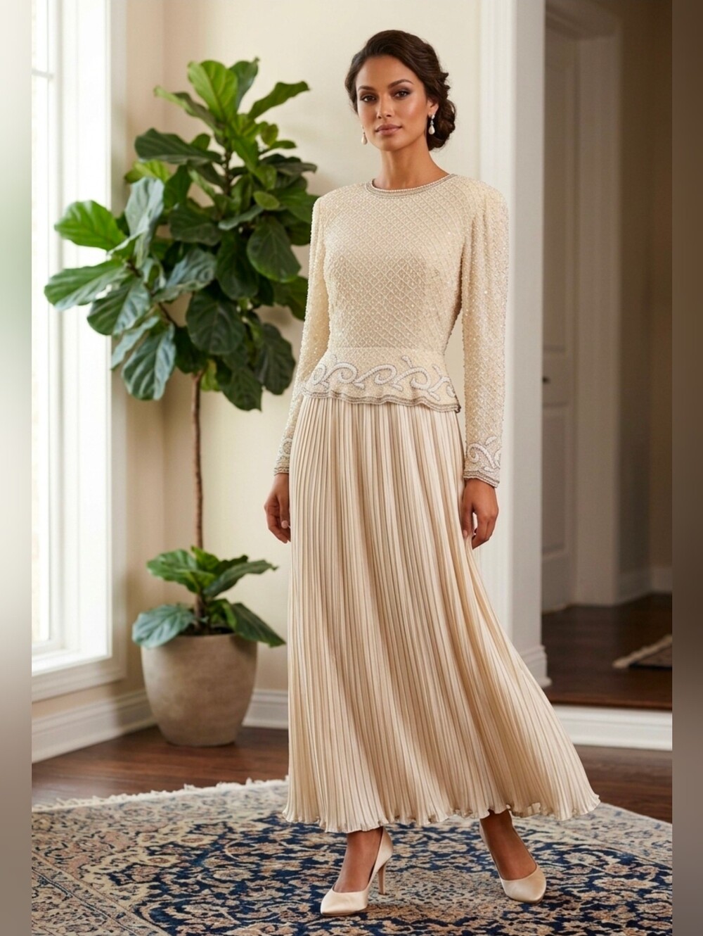 Talbots Ivory Beaded Evening Dress